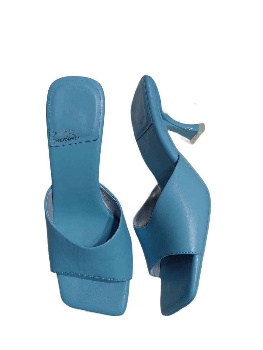 Jeffrey Campbell Appetit Turquois Square-Toe Mule Kitten Heel Sandals